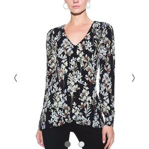 WHBM Black Floral Long Sleeve Blouse
